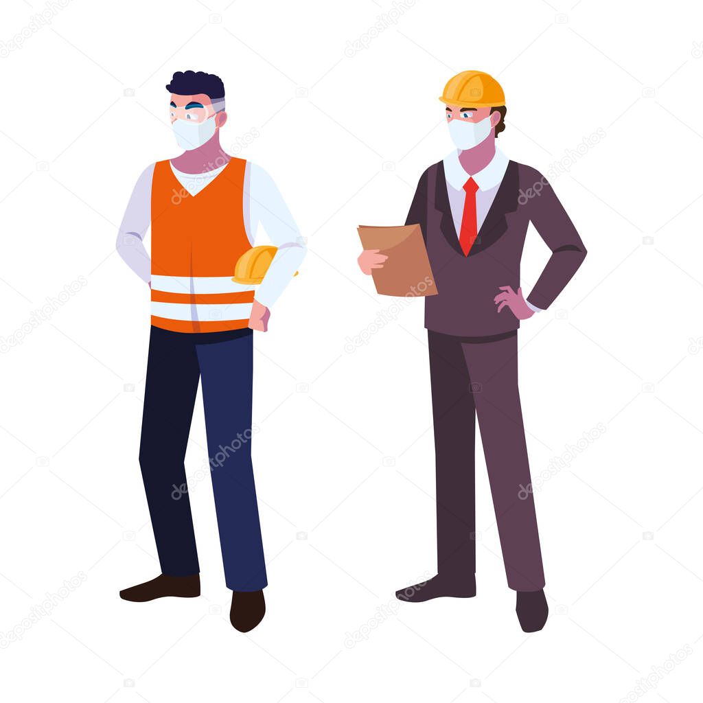 men operator and executive with mask