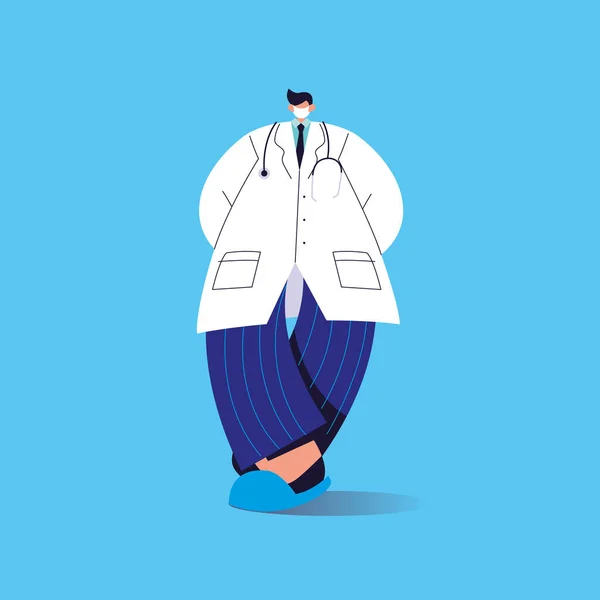 หมอชายที่มีหน้ากากทางการแพทย์ พนักงานทางการแพทย์ — ภาพเวกเตอร์สต็อก