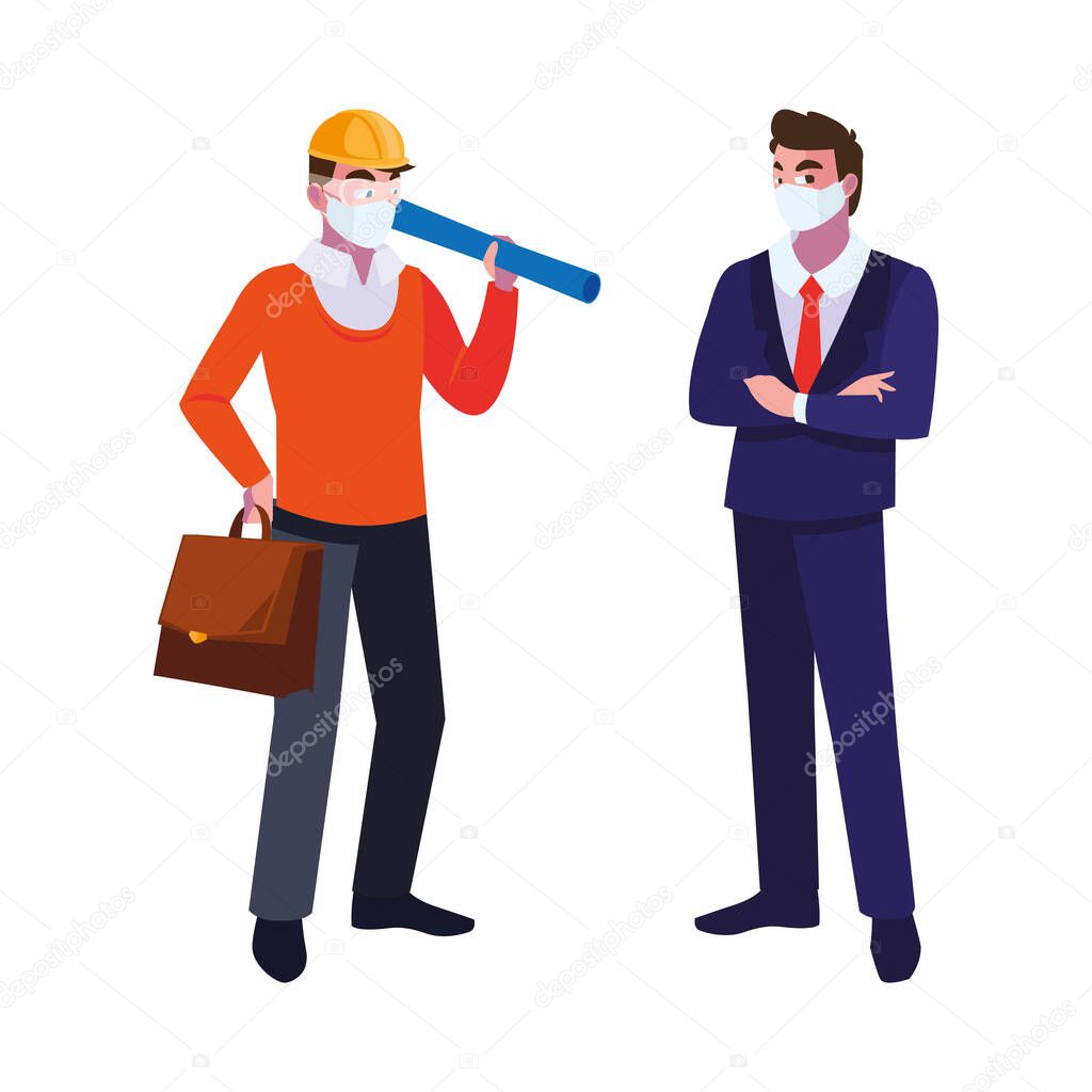executive and architect with mask and helmet