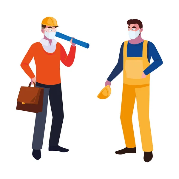 Operator and architect with mask and helmet — Stock Vector