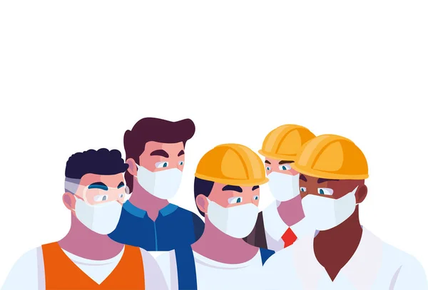 Ingenieros masculinos con máscaras faciales — Vector de stock