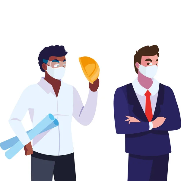 Personas ingeniero y ejecutivo con máscara — Vector de stock