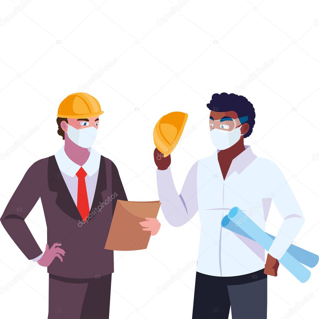 men engineer and executive with mask