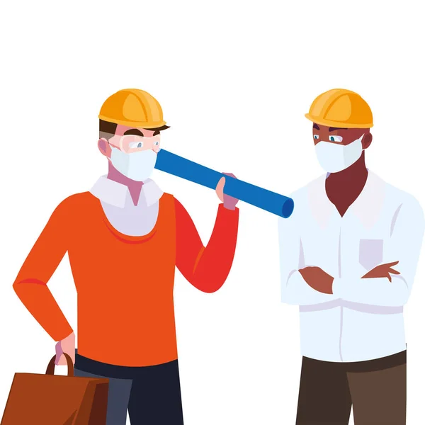 Ingenieur und Architekt mit Maske und Helm — Stockvektor