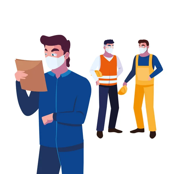 Branchenvertreter tragen bei der Arbeit Mundschutz — Stockvektor