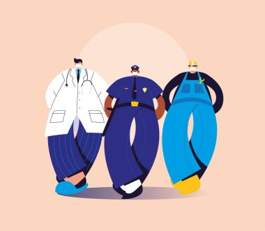 Yüz maskesi olan insanların çeşitli meslekleri