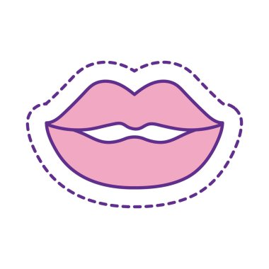 Tatlı kadın ağız yaması çizgisi ve biçim ikonu vektör tasarımını doldur