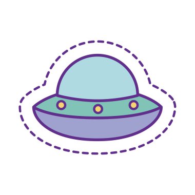 Şirin UFO yama satırı ve biçim ikonu vektör tasarımını doldur