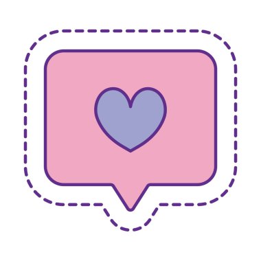 Kabarcık yama çizgisi içinde sevimli kalp ve biçim ikonu vektör tasarımını doldur