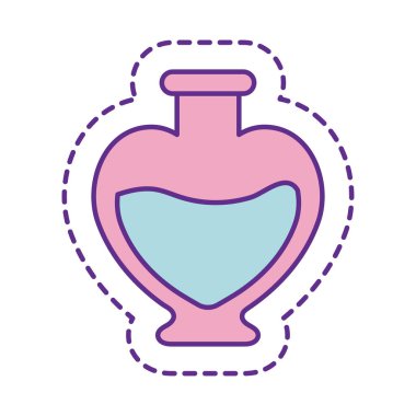 Sevimli kalp matarası yaması çizgisi ve biçim ikonu vektör tasarımını doldur