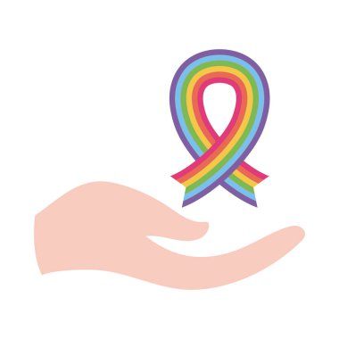 lgtbi kurdelesi el düz biçim ikon vektör tasarımı üzerinde
