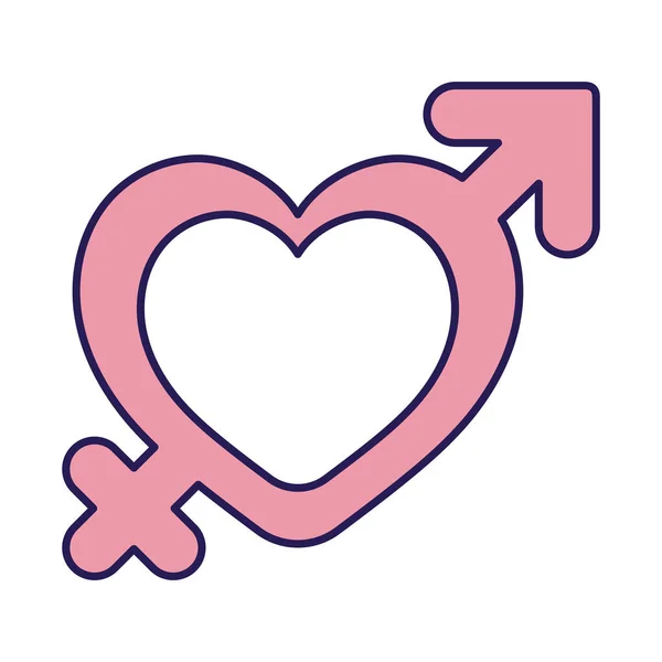 Herz mit weiblichem und männlichem Geschlecht füllen Stil-Icon-Vektor-Design — Stockvektor