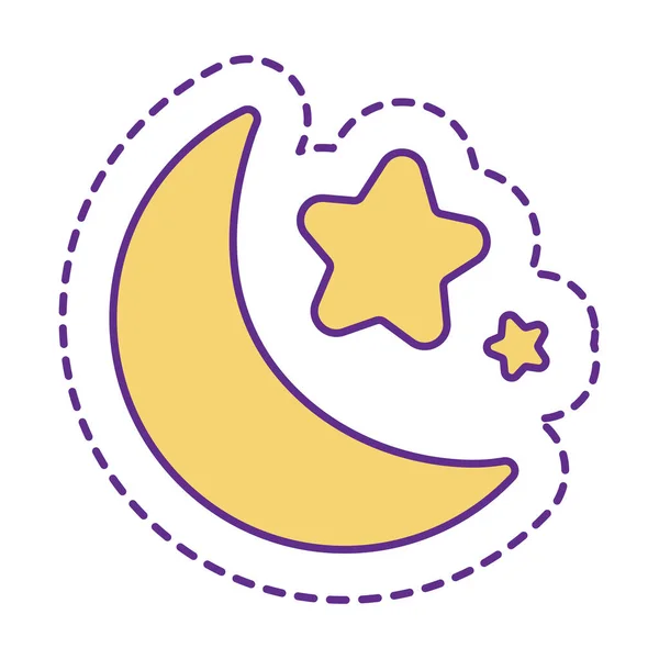 かわいい月と星のパッチラインと塗りつぶしスタイルのアイコンベクトルデザイン — ストックベクタ