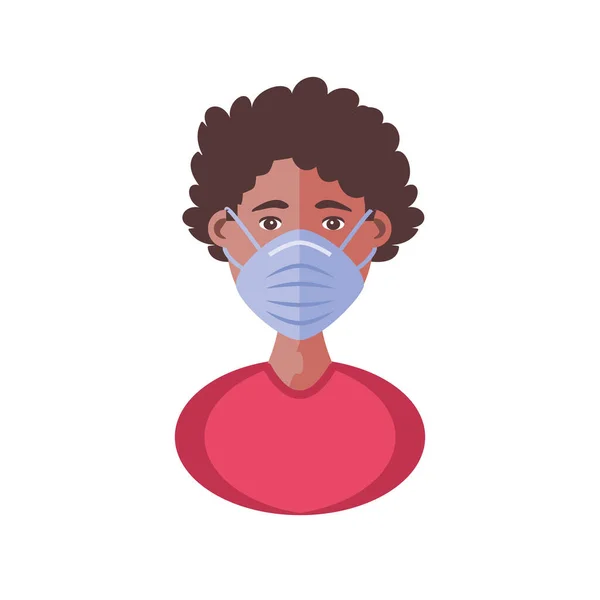Молодий чоловік з маскою для обличчя, профілактика коронавірусу — стоковий вектор