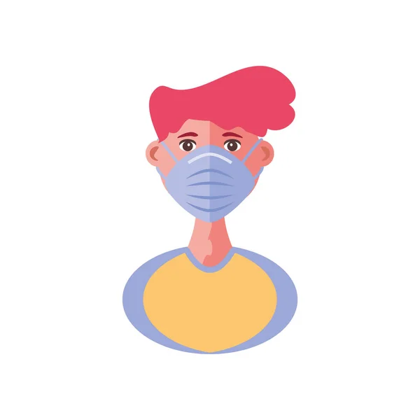 Jeune homme avec masque facial, prévention du coronavirus — Image vectorielle