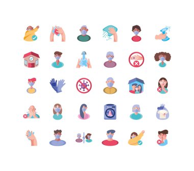 Koronavirüs enfeksiyonunu önleme yöntemleri olan simgeler