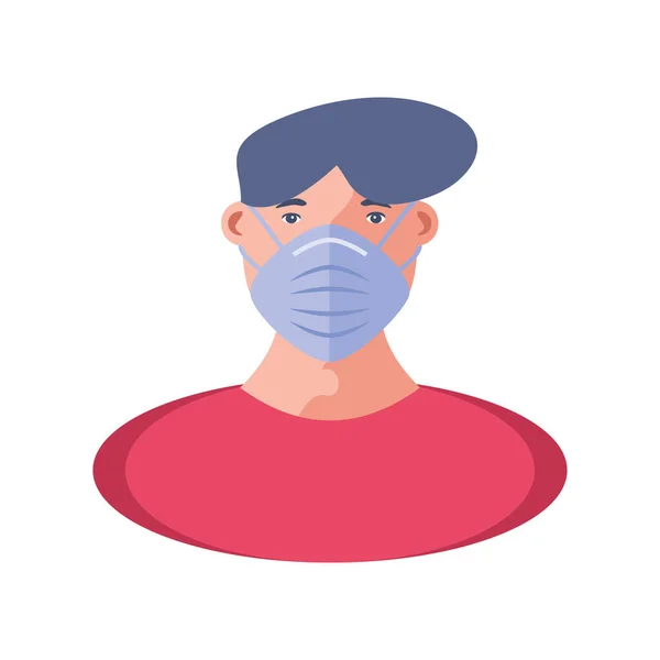 Young man with face mask, coronavirus prevention — Stock Vector