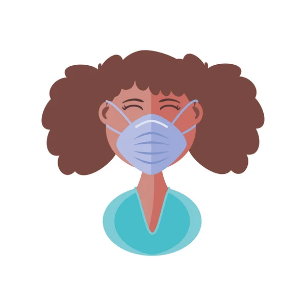 Jeune femme avec masque facial, prévention du coronavirus — Image vectorielle