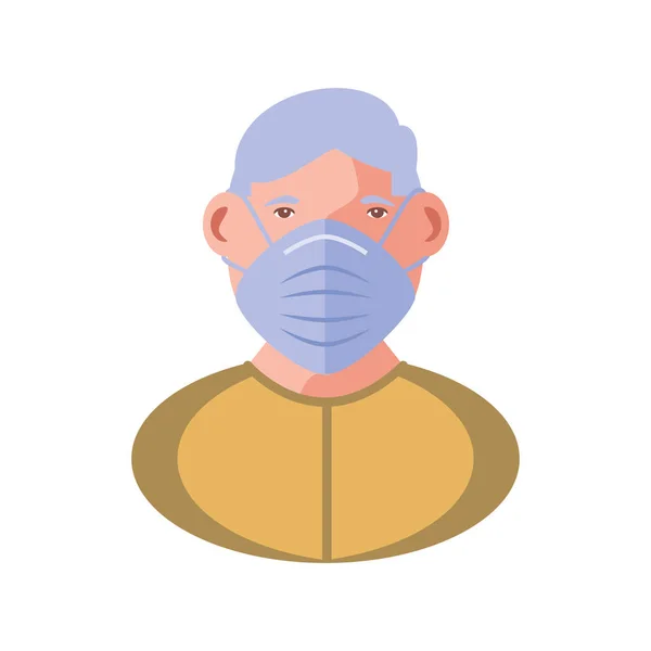 Homem velho com máscara facial, prevenção de coronavírus — Vetor de Stock