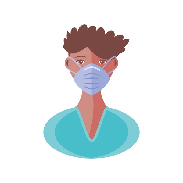 Jeune homme avec masque facial, prévention du coronavirus — Image vectorielle