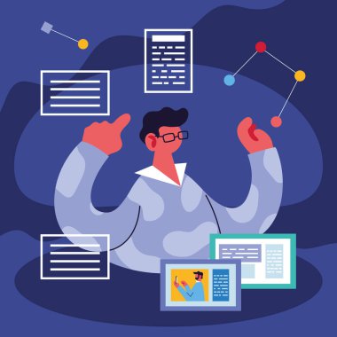 Sosyal medya simgelerine sahip genç adam