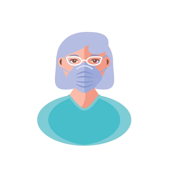 Elderly woman with face mask, coronavirus prevention — Stock Vector