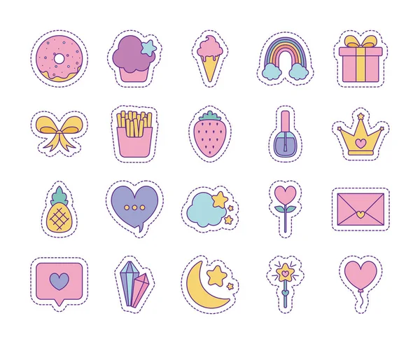 Cute patches line and fill style icon set vector design — Stock Vector