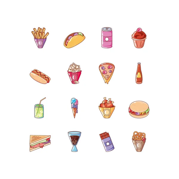 Sæt ikoner mad på hvid baggrund – Stock-vektor