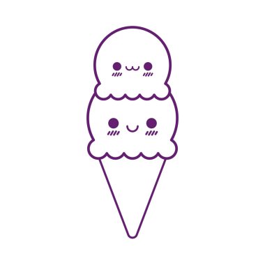 Kawaii dondurma külahı çizgi çizgi çizgi çizgi çizgi çizgi çizimi ikon vektör tasarımı