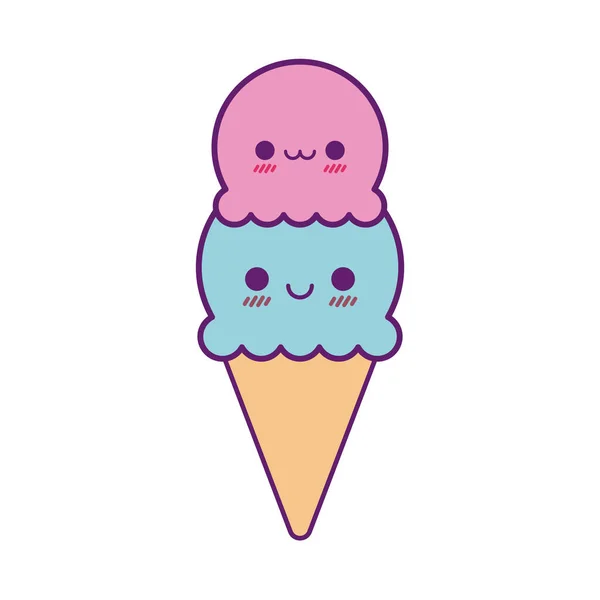 Linha de desenhos animados de cone de sorvete Kawaii e design de vetor de ícone de estilo —  Vetores de Stock