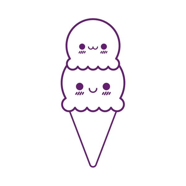 Kawaii gelato cono cartone animato linea stile icona vettoriale design — Vettoriale Stock