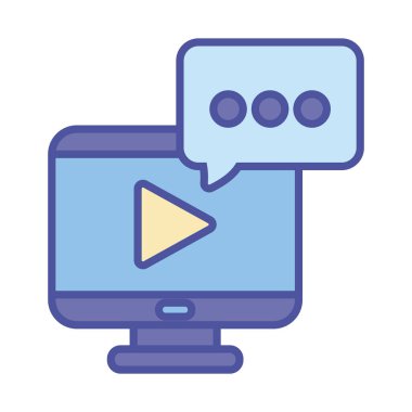 Bilgisayar ve balon satırı içinde oyna ve biçim ikonu vektör tasarımını doldur