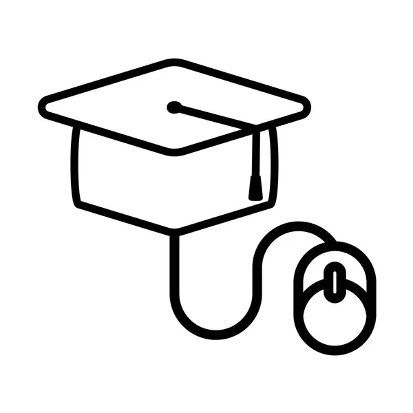 Capa de graduação e design de vetor ícone de estilo de linha do mouse — Vetor de Stock