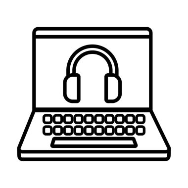 Dizüstü bilgisayar satırı biçim vektör tasarımı içindeki dijital kulaklık