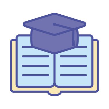 kitap ve mezuniyet başlık satırı ve biçim ikonu vektör tasarımını doldur