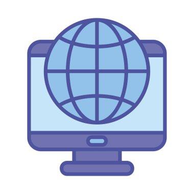 Genel küre ve bilgisayar satırı ve biçim ikonu vektör tasarımı