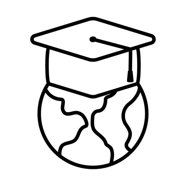 Mundo con la línea de la tapa de graduación icono de diseño de vectores — Vector de stock