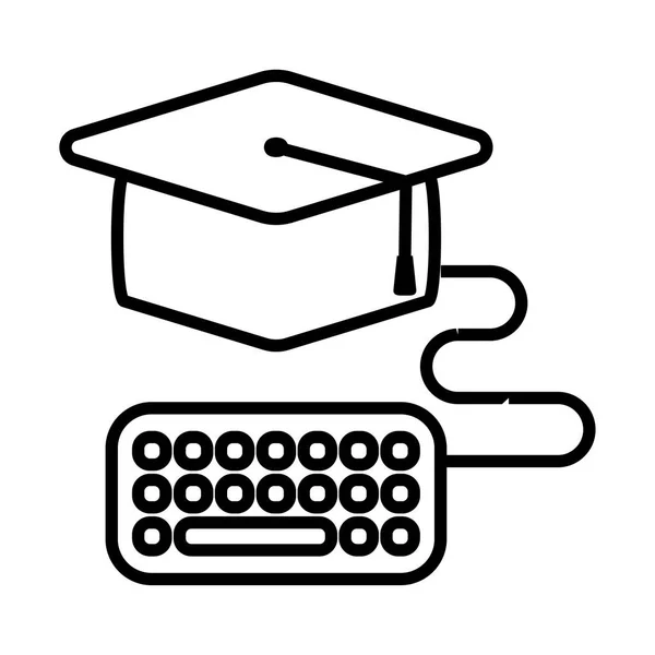 Tapa de graduación y diseño de vectores de estilo de línea de teclado — Vector de stock