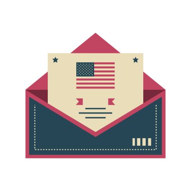 Üzerinde beyaz arka planda ABD bayrağı olan posta kartı.