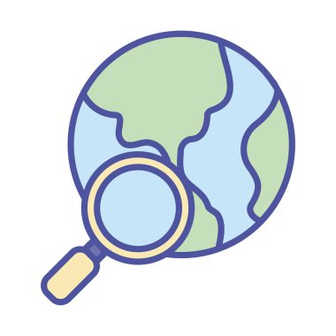 Dünya küresi ve lupe çizgisi ve biçim ikonu vektör tasarımı