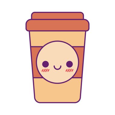 Kawaii kahve kupası çizgi filmi çizimi ve biçim ikon vektör tasarımı