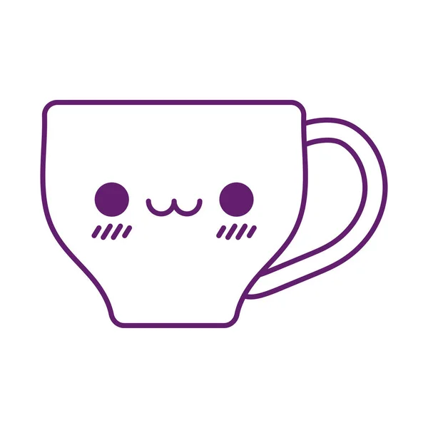 Kawaii taza de café línea de dibujos animados estilo icono de diseño de vectores — Vector de stock