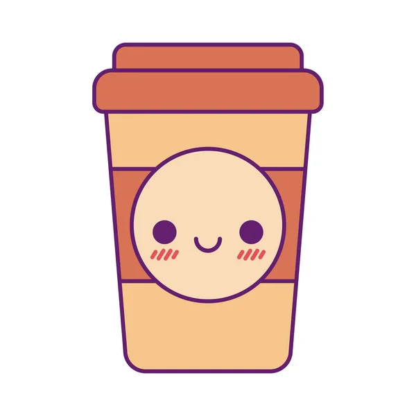 Kawaii Kaffeetasse Cartoon-Linie und Füllung Stil-Symbol Vektor-Design — Stockvektor