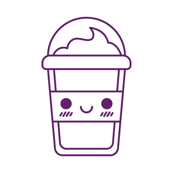 Kawaii koffiemok cartoon lijn stijl pictogram vector ontwerp — Stockvector