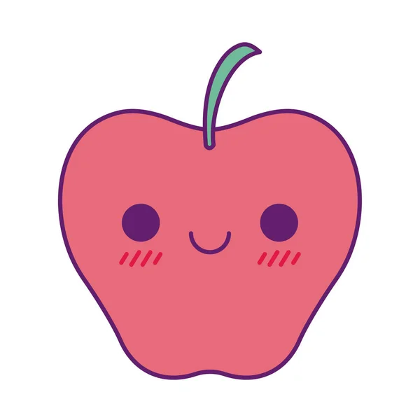 Kawaii appel cartoon lijn en vul stijl pictogram vector ontwerp — Stockvector