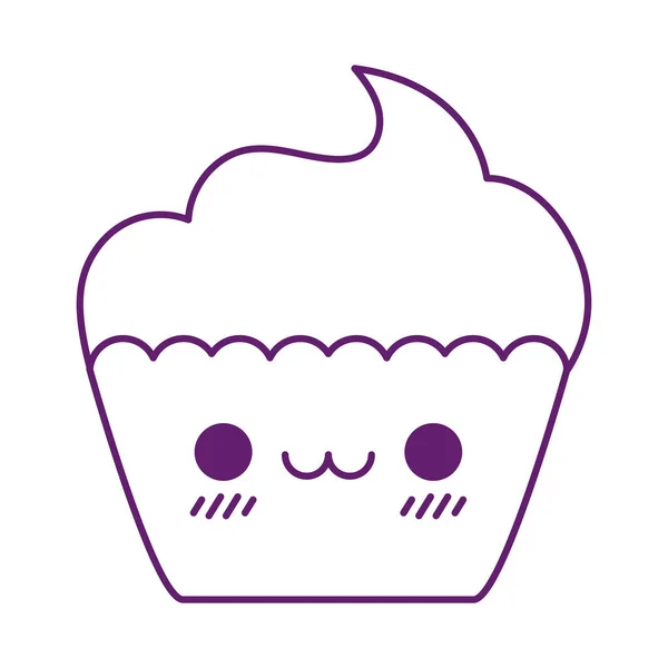 Kawaii cupcake stile cartone animato linea icona vettoriale design — Vettoriale Stock