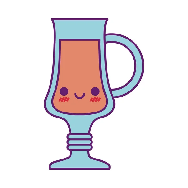 Kawaii jugo taza línea de dibujos animados y relleno icono de diseño de vectores de estilo — Vector de stock