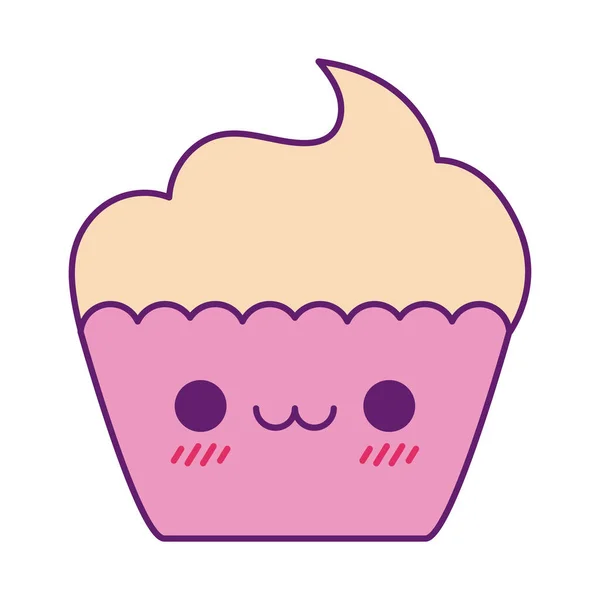 Kawaii Cupcake Cartoon-Linie und Füllen Stil-Symbol Vektor-Design — Stockvektor