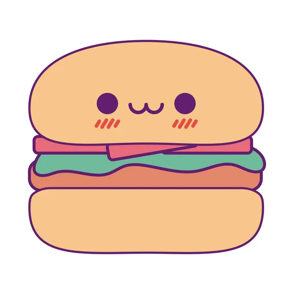 Kawaii hamburguesa línea de dibujos animados y el estilo de relleno icono de diseño de vectores — Archivo Imágenes Vectoriales