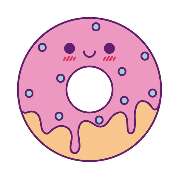 Kawaii Donut Cartoon Linie und Füllen Stil-Symbol Vektor-Design — Stockvektor